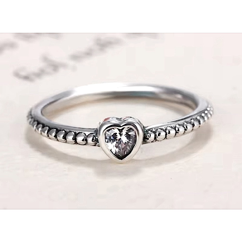 NEW Women's Milgrain 925 Sterling Silver Diamond Simulant Heart Ring, Size 9‎